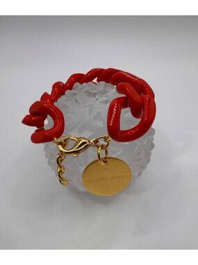 Vanessa Baroni Red Acrylic Chain Bracelet Gold Charm Italy Statement Chunky